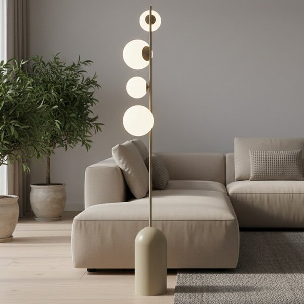 EMIBIG LIGHTING Lampadar Etno LP4, bej, sticlă/oțel, înălțime 140 cm, G9, Bej, Camera de zi / sufragerie, Sticlă, Modern