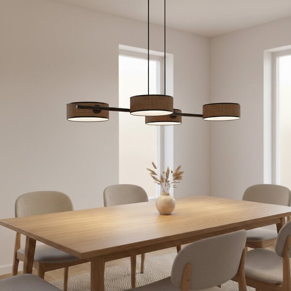 EMIBIG LIGHTING Lampă suspendată Drumz 4, maro, țesătură/oțel, lungime 80 cm, E14, reglabil, Maro / Rugină, Camera de zi / sufragerie, Țesătură / Textil, Modern