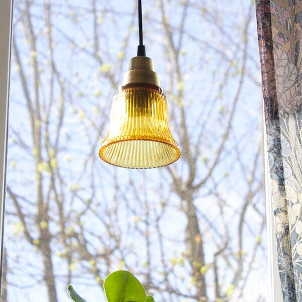 PR Home lampă suspendată Emmi, chihlimbar/alamă, sticlă, ștecher, E27, Portocaliu, Camera de zi / sufragerie, Sticlă, Vintage
