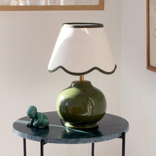 PR Home Lampă de masă Nell, verde mușchi, ceramică, înălțime 34 cm, E27, Verde, Camera de zi / sufragerie, Ceramică, Casă de țară / Rustic