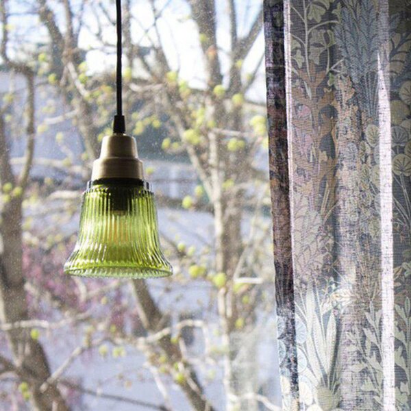 PR Home Lampă suspendată Emmi, verde/alamă, sticlă, ștecher, E27, Verde, Camera de zi / sufragerie, Sticlă, Vintage