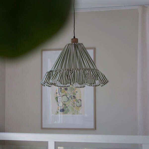 PR Home Lampă suspendată Estrid, verde mușchi, țesătură, Ø 40 cm, E27, reglabil, Verde, Camera de zi / sufragerie, Țesătură / Textil, Casă de țară / Rustic