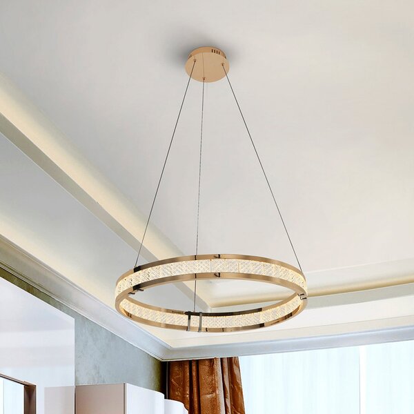Schuller Valencia Lampă suspendată LED Lorian, culoare aurie, Ø 60 cm, metal, reglabil, Auriu / Alamă, Camera de zi / sufragerie, Aluminiu