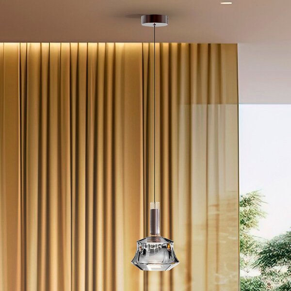 Schuller Valencia Lampă suspendată LED Scarlett, argintiu, Ø 18 cm, sticlă, reglabil, Metalic, Camera de zi / sufragerie, Sticlă