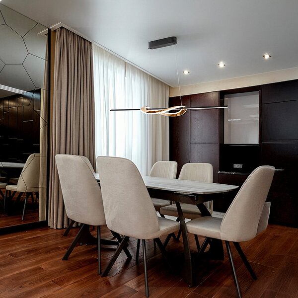 Schuller Valencia Lampă suspendată LED Enora, negru/auriu, lungime 120 cm, CCT, reglabil, Negru, Camera de zi / sufragerie, Aluminiu, Modern