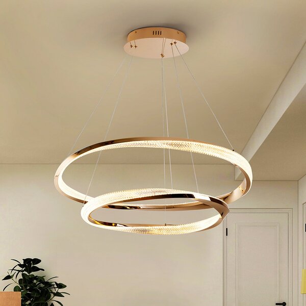 Schuller Valencia Lampă suspendată LED Orbitas, Ø 80 cm, culoare aurie, metal, dimabil, reglabil, Auriu / Alamă, Camera de zi / sufragerie, Aluminiu