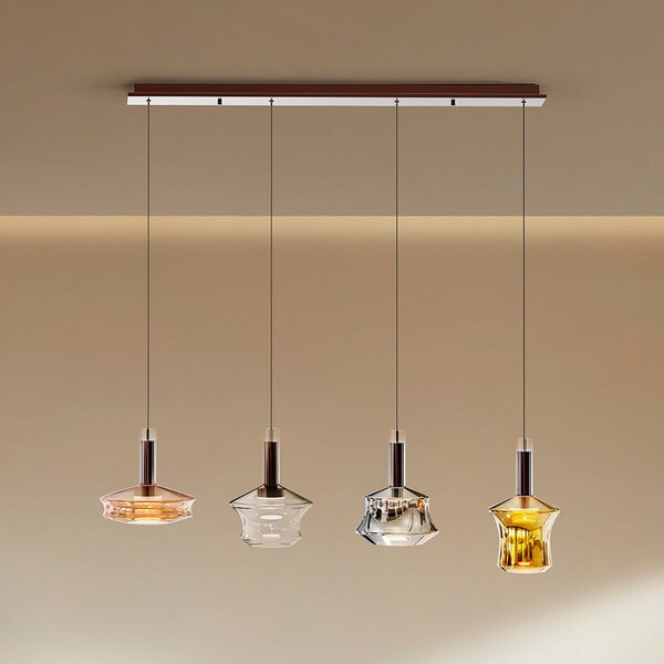 Schuller Valencia Lampă suspendată LED Scarlett, colorată, lungime 108 cm, sticlă, 4 becuri., reglabil, Multicolor, Camera de zi / sufragerie, Sticlă