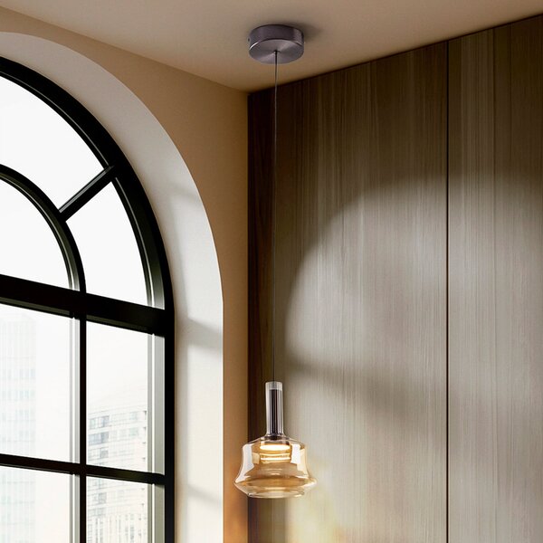 Schuller Valencia Lampă suspendată LED Scarlett, culoare chihlimbar, Ø 18 cm, sticlă, reglabil, Bej, Camera de zi / sufragerie, Sticlă