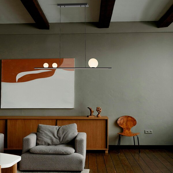 Schuller Valencia Lampă suspendată LED Mila, negru, lungime 120 cm, metal, reglabil, Negru, Camera de zi / sufragerie, Aluminiu, Modern