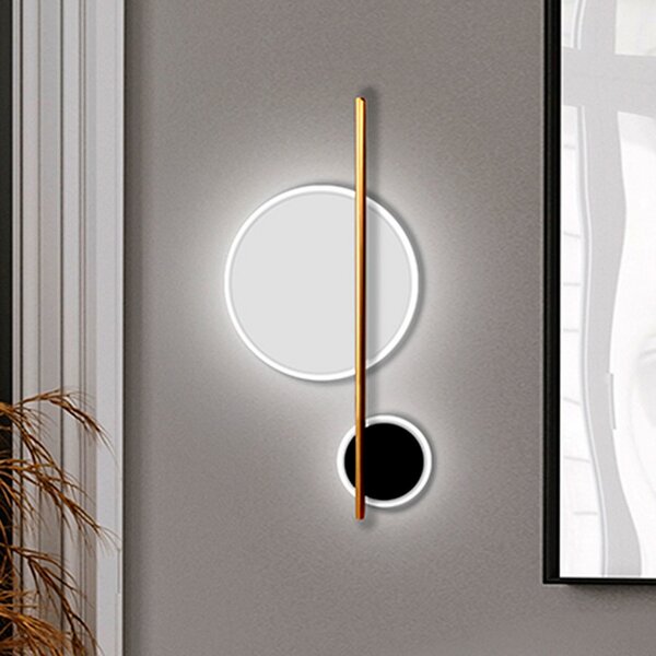 Schuller Valencia Aplică LED Duo, înălțime 52 cm, negru/auriu, metal, Auriu / Alamă, Camera de zi / sufragerie, Aluminiu, Modern