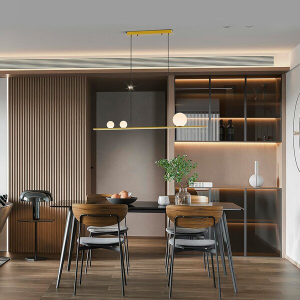 Schuller Valencia Lampă suspendată LED Mila, culoare auriu, lungime 120 cm, 3 becuri., reglabil, Auriu / Alamă, Camera de zi / sufragerie, Aluminiu, Modern