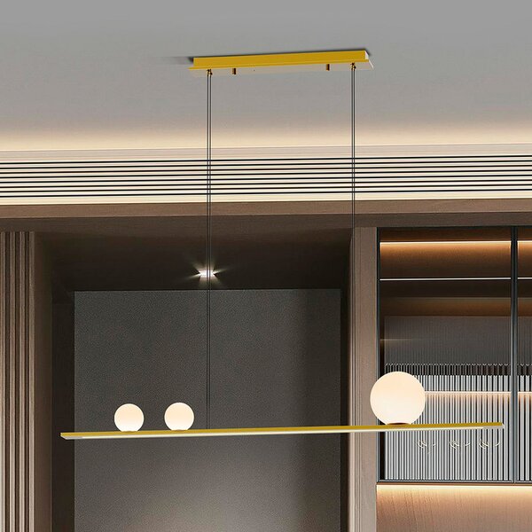Schuller Valencia Lampă suspendată LED Mila, culoare auriu, lungime 120 cm, 3 becuri., reglabil, Auriu / Alamă, Camera de zi / sufragerie, Aluminiu, Modern