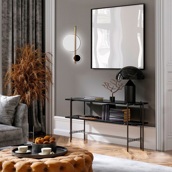 Schuller Valencia Aplică LED Duo, înălțime 52 cm, negru/auriu, metal, Auriu / Alamă, Camera de zi / sufragerie, Aluminiu, Modern
