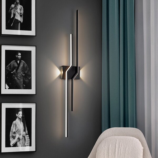 Schuller Valencia Aplică de perete LED Zig Zag, înălțime 100 cm, negru, metal, 4 becuri, Negru, Camera de zi / sufragerie, Aluminiu, Modern