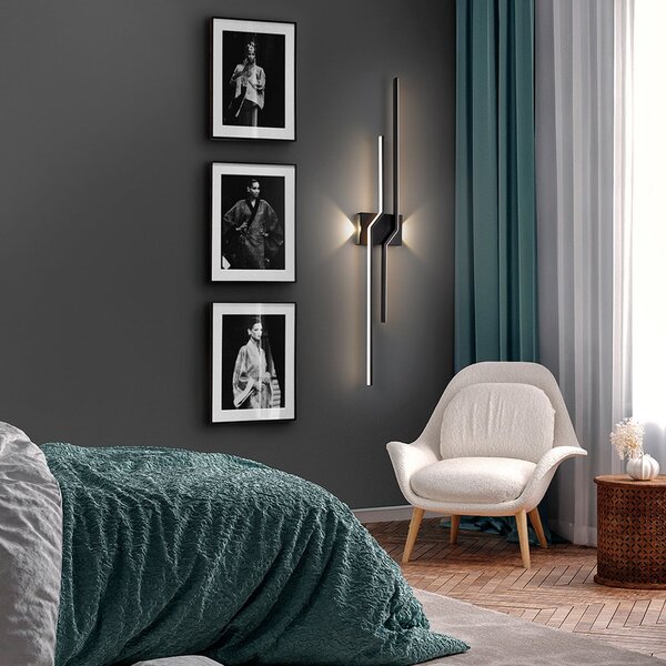 Schuller Valencia Aplică de perete LED Zig Zag, înălțime 100 cm, negru, metal, 4 becuri, Negru, Camera de zi / sufragerie, Aluminiu, Modern