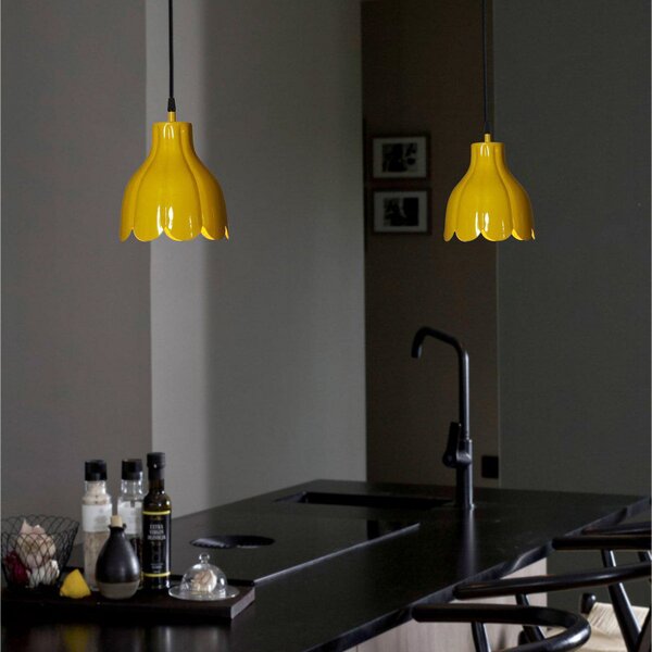 PR Home Lampă suspendată Tulippa, galbenă, Ø 17 cm, ștecher, E27, Galben, Camera de zi / sufragerie, Metal, Scandinavă