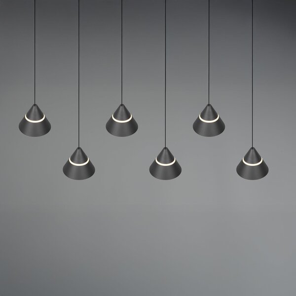 Trio Lighting Lampă suspendată LED Romeo, lungime 75 cm, negru, metal, 6 becuri., Negru, Camera de zi / sufragerie, Metal, Modern