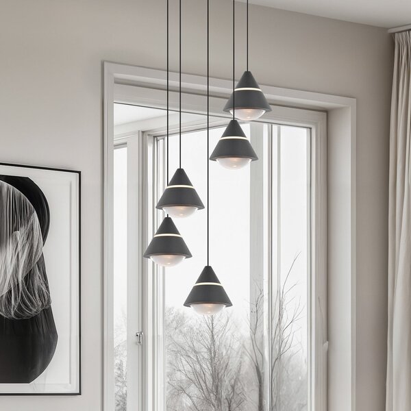 Trio Lighting Lampă suspendată LED Romeo, Ø 28 cm, negru, metal, 5 becuri., Negru, Camera de zi / sufragerie, Metal, Modern