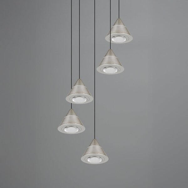 Trio Lighting Lampă suspendată LED Romeo, Ø 28 cm, culoare nichel, metal, 5 becuri., Metalic, Camera de zi / sufragerie, Metal, Modern