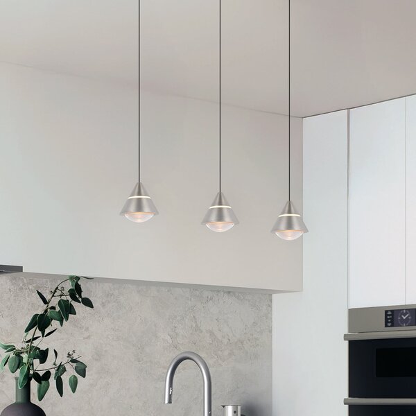 Trio Lighting Lampă suspendată LED Romeo Lungime 55 cm Metal nichelat 3 becuri, Metalic, Camera de zi / sufragerie, Metal, Modern