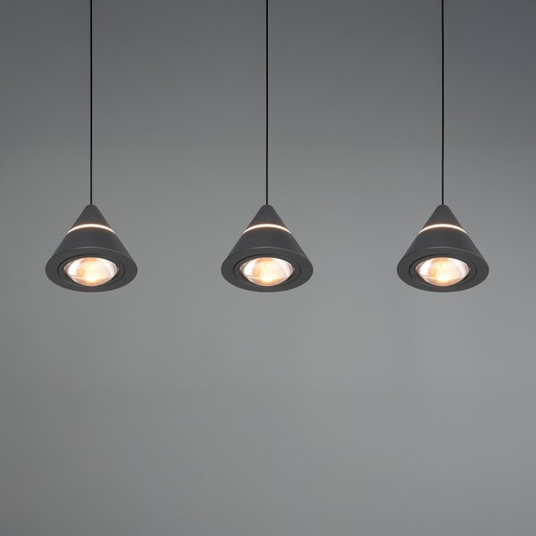 Trio Lighting Lampă suspendată LED Romeo, lungime 55 cm, negru, metal, 3 becuri., Negru, Camera de zi / sufragerie, Metal, Modern