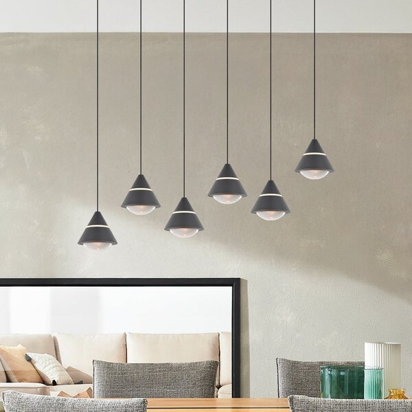 Trio Lighting Lampă suspendată LED Romeo, lungime 75 cm, negru, metal, 6 becuri., Negru, Camera de zi / sufragerie, Metal, Modern