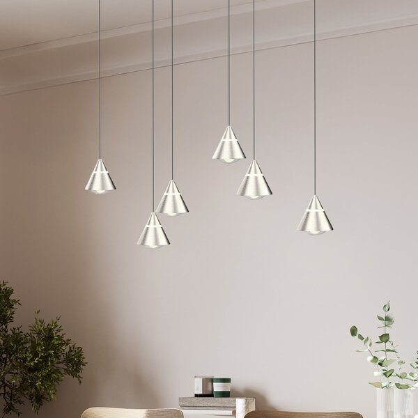 Trio Lighting Lampă suspendată LED Romeo, lungime 75 cm, metal nichelat, 6 becuri., Metalic, Camera de zi / sufragerie, Metal, Modern