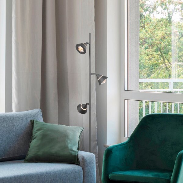 Trio Lighting lampadar LED Romeo, înălțime 150 cm, negru, metal, 3 becuri., reglabil, Negru, Camera de zi / sufragerie, Metal, Modern