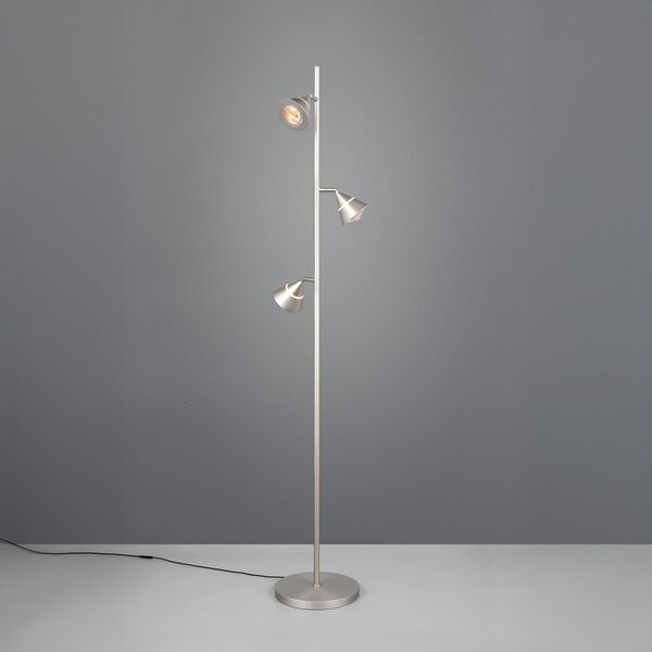 Trio Lighting Lampadar LED Romeo, înălțime 150 cm, metal nichelat, 3 becuri., reglabil, Metalic, Camera de zi / sufragerie, Metal, Modern