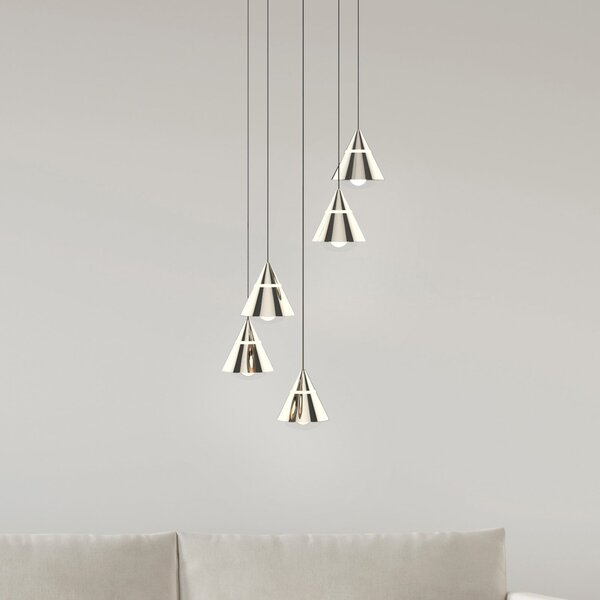 Trio Lighting Lampă suspendată LED Romeo, Ø 28 cm, culoare nichel, metal, 5 becuri., Metalic, Camera de zi / sufragerie, Metal, Modern