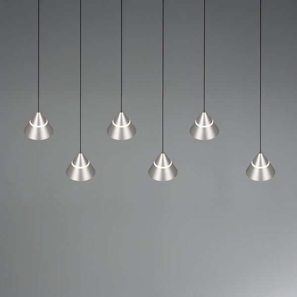 Trio Lighting Lampă suspendată LED Romeo, lungime 75 cm, metal nichelat, 6 becuri., Metalic, Camera de zi / sufragerie, Metal, Modern