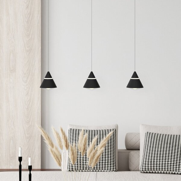 Trio Lighting Lampă suspendată LED Romeo, lungime 55 cm, negru, metal, 3 becuri., Negru, Camera de zi / sufragerie, Metal, Modern