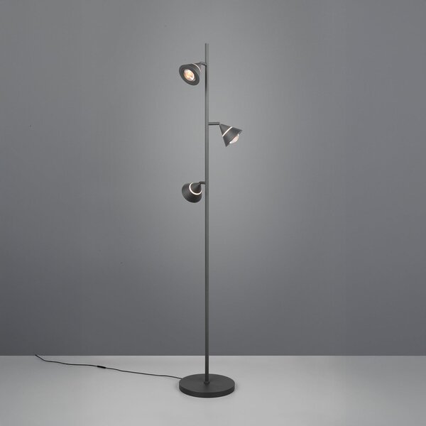 Trio Lighting lampadar LED Romeo, înălțime 150 cm, negru, metal, 3 becuri., reglabil, Negru, Camera de zi / sufragerie, Metal, Modern