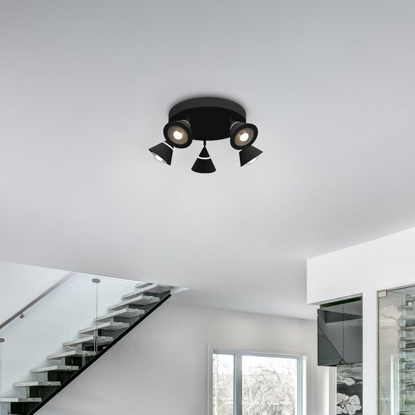 Trio Lighting Spot LED de tavan Romeo, Ø 30 cm, negru, metal, 5 becuri., Negru, Camera de zi / sufragerie, Metal, Modern