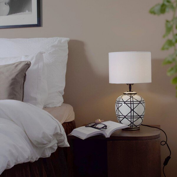 PR Home Lampa de masă New York, albă, înălțime 46 cm, ceramică, Alb, Camera de zi / sufragerie, Țesătură / Textil