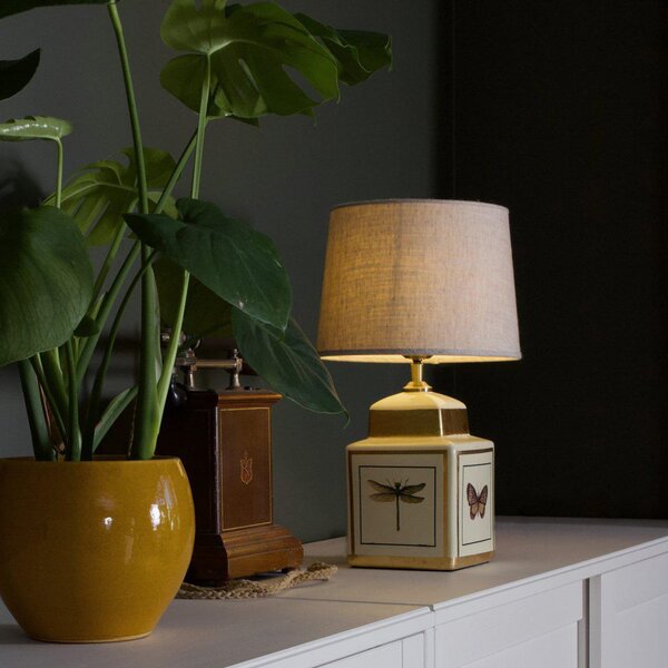 PR Home Lampa de masă Lucca, nisip, înălțime 45 cm, ceramică, Bej, Camera de zi / sufragerie, Țesătură / Textil