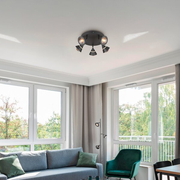 Trio Lighting Spot LED de tavan Romeo, Ø 30 cm, negru, metal, 5 becuri., Negru, Camera de zi / sufragerie, Metal, Modern