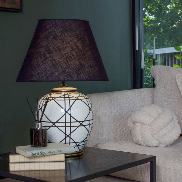 PR Home Lampa de masă New York, negru, înălțime 63 cm, ceramică, Negru, Camera de zi / sufragerie, Țesătură / Textil