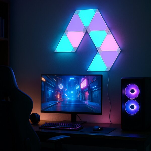 Calex Aplică LED TRIANGLES, 9 piese, RGBW, dimabil, reglabil, Alb, Camera de zi / sufragerie, Plastic, Modern