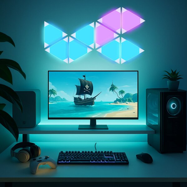Calex Aplică LED TRIANGLES, 9 piese, RGBW, dimabil, reglabil, Alb, Camera de zi / sufragerie, Plastic, Modern