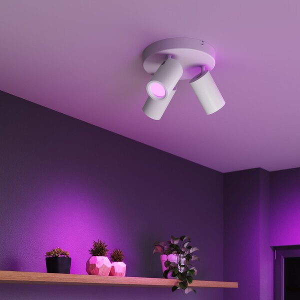 Calex Spot de tavan Smart, alb, Ø 21 cm, 3 becuri, GU10-LED RGBW, reglabil, Alb, Camera de zi / sufragerie, Metal, Modern, Plafon semicircular cu spațiere