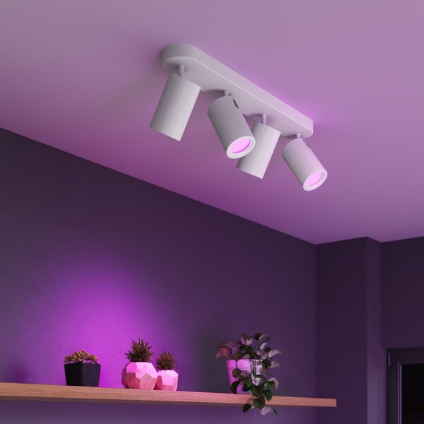 Calex Spot de tavan Smart alb Lungime 49 cm 4 becuri GU10-LED RGBW, reglabil, Alb, Camera de zi / sufragerie, Metal, Modern, Plafon semicircular cu spațiere