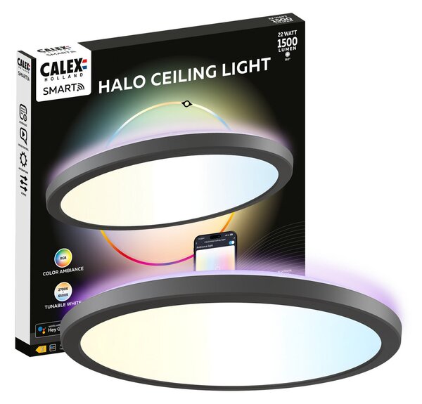 Calex Smart plafonieră LED HALO Ø 30cm negru IP54 RGB CCT, reglabil, Negru, Camera de zi / sufragerie, Plastic, Modern