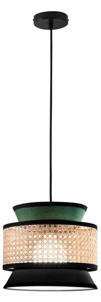 Luce Ambiente Design Lampă suspendată Gazebo, verde/negru/natur, Ø 26 cm, țesătură/rattan, reglabil, Verde, Camera de zi / sufragerie, Țesătură / Textil