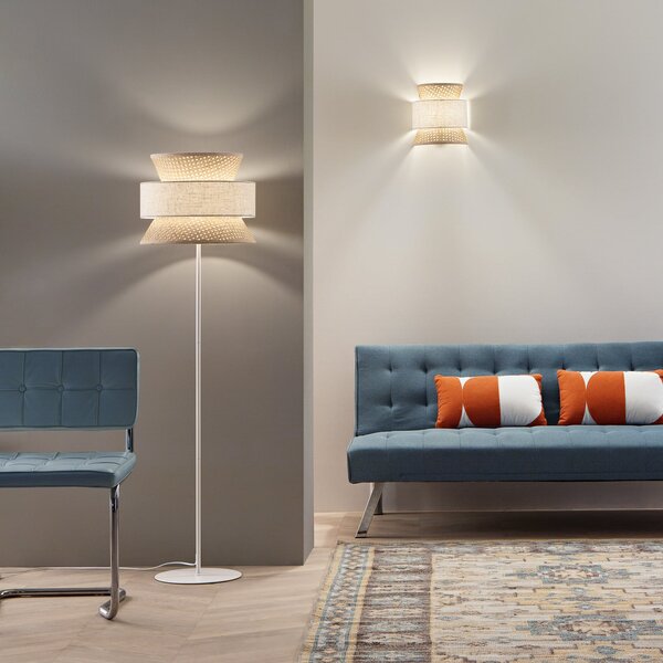 Luce Ambiente Design Lampadar de podea Gazebo, natur/bej, înălțime 147 cm, ratan/țesătură, Bej, Camera de zi / sufragerie, Lemn