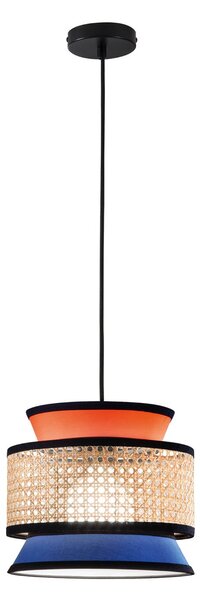 Luce Ambiente Design Lampă suspendată Gazebo, portocaliu/albastru/natur, Ø 26 cm, țesătură/rattan, reglabil, Portocaliu, Camera de zi / sufragerie, Țesătură / Textil