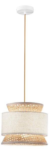 Luce Ambiente Design Lampă suspendată Gazebo, natur/bej, Ø 26 cm, ratan/țesătură, reglabil, Bej, Camera de zi / sufragerie, Lemn