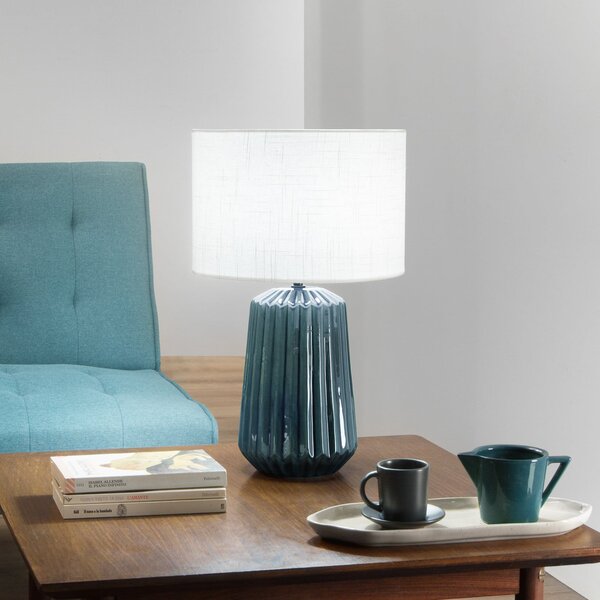 Luce Ambiente Design Lampa de masă Kiowa, înălțime 46 cm, albastru/alb, ceramică/țesătură, Albastru, Camera de zi / sufragerie, Ceramică