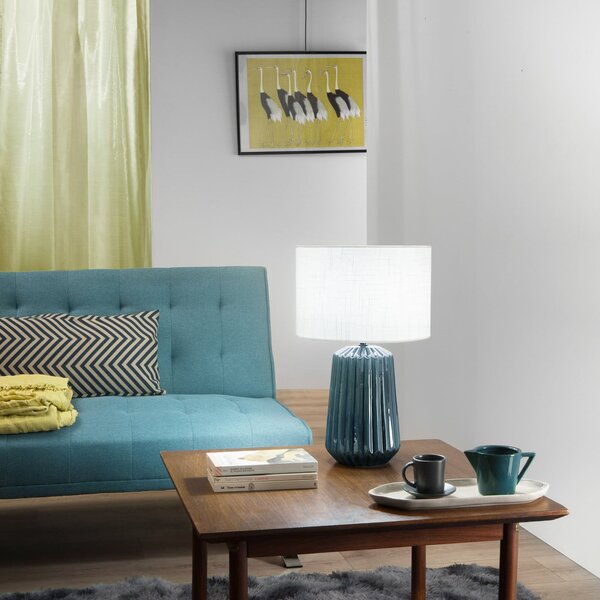 Luce Ambiente Design Lampa de masă Kiowa, înălțime 46 cm, albastru/alb, ceramică/țesătură, Albastru, Camera de zi / sufragerie, Ceramică