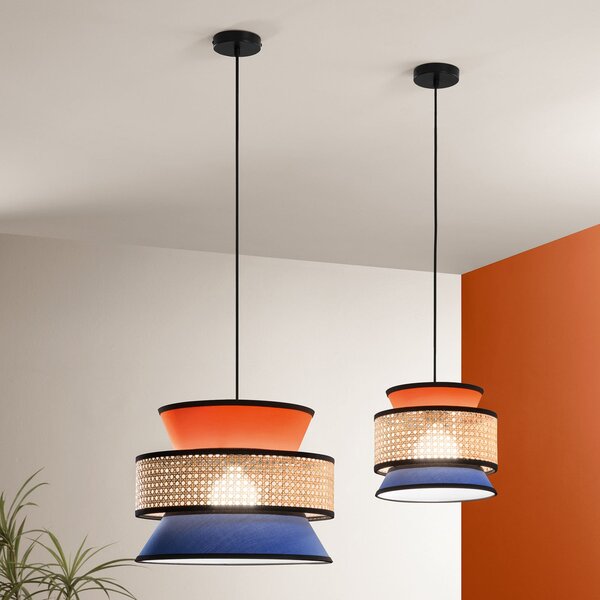 Luce Ambiente Design Lampă suspendată Gazebo, portocaliu/albastru/natur, Ø 40 cm, țesătură/rattan, reglabil, Portocaliu, Camera de zi / sufragerie, Țesătură / Textil